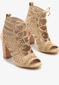 Ciemnobeżowe Ażurowe Botki Vices na Słupku Nimisa
