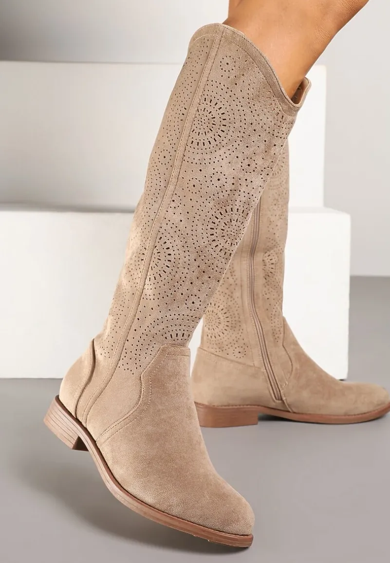 Ciemnobeżowe Ażurowe Kozaki z Ekozamszu Evirivan