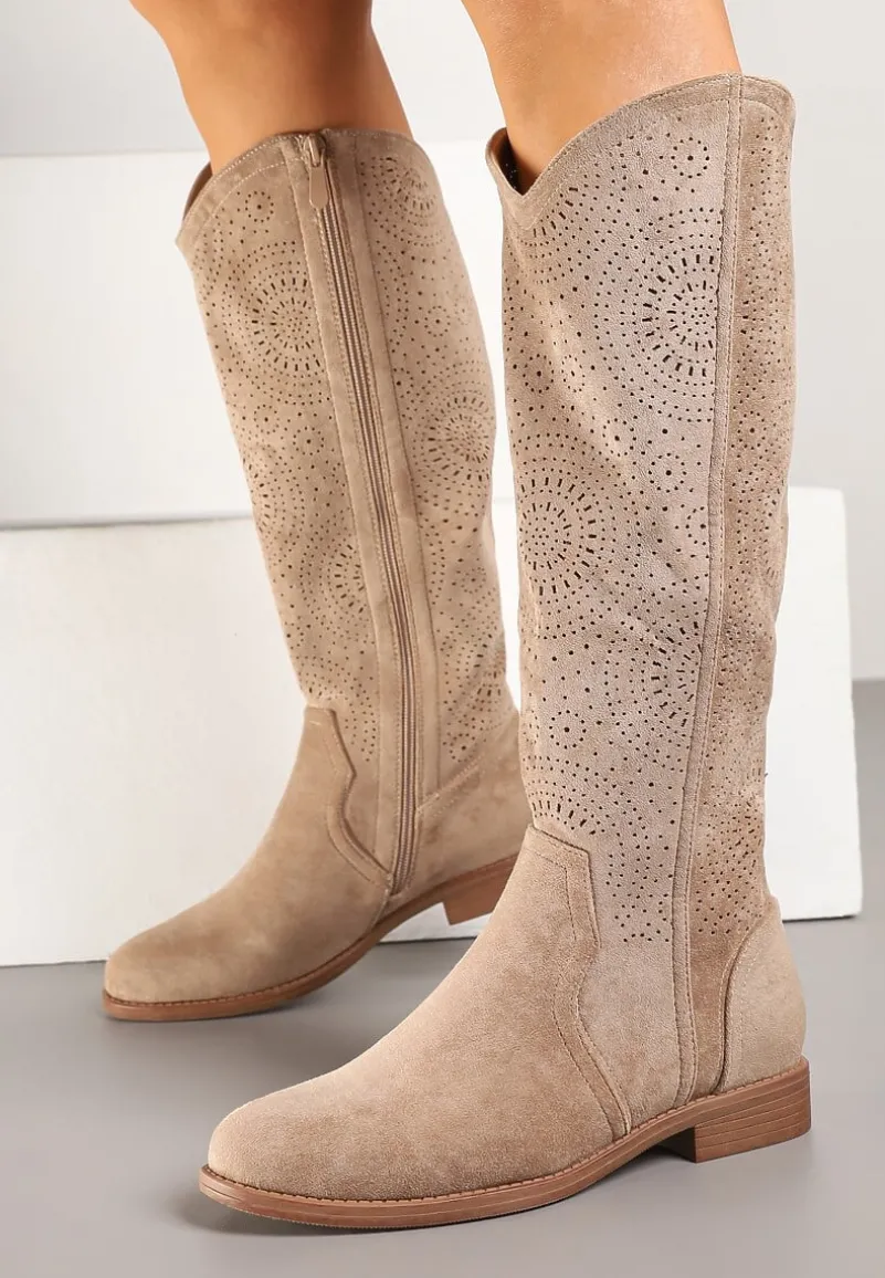 Ciemnobeżowe Ażurowe Kozaki z Ekozamszu Evirivan