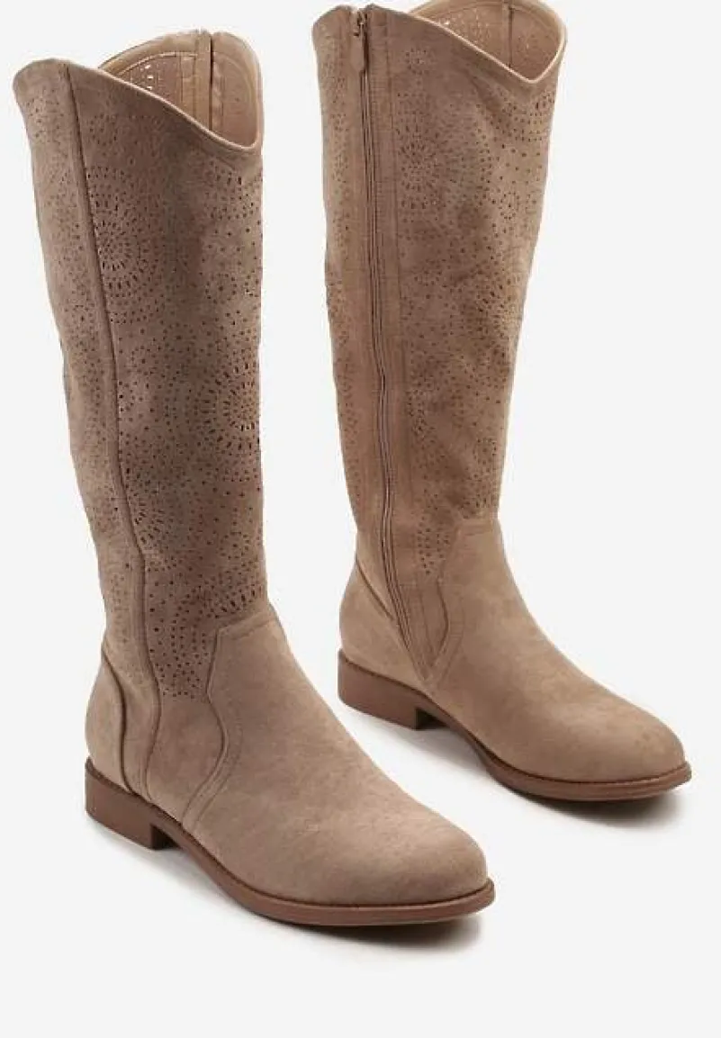 Ciemnobeżowe Ażurowe Kozaki z Ekozamszu Evirivan