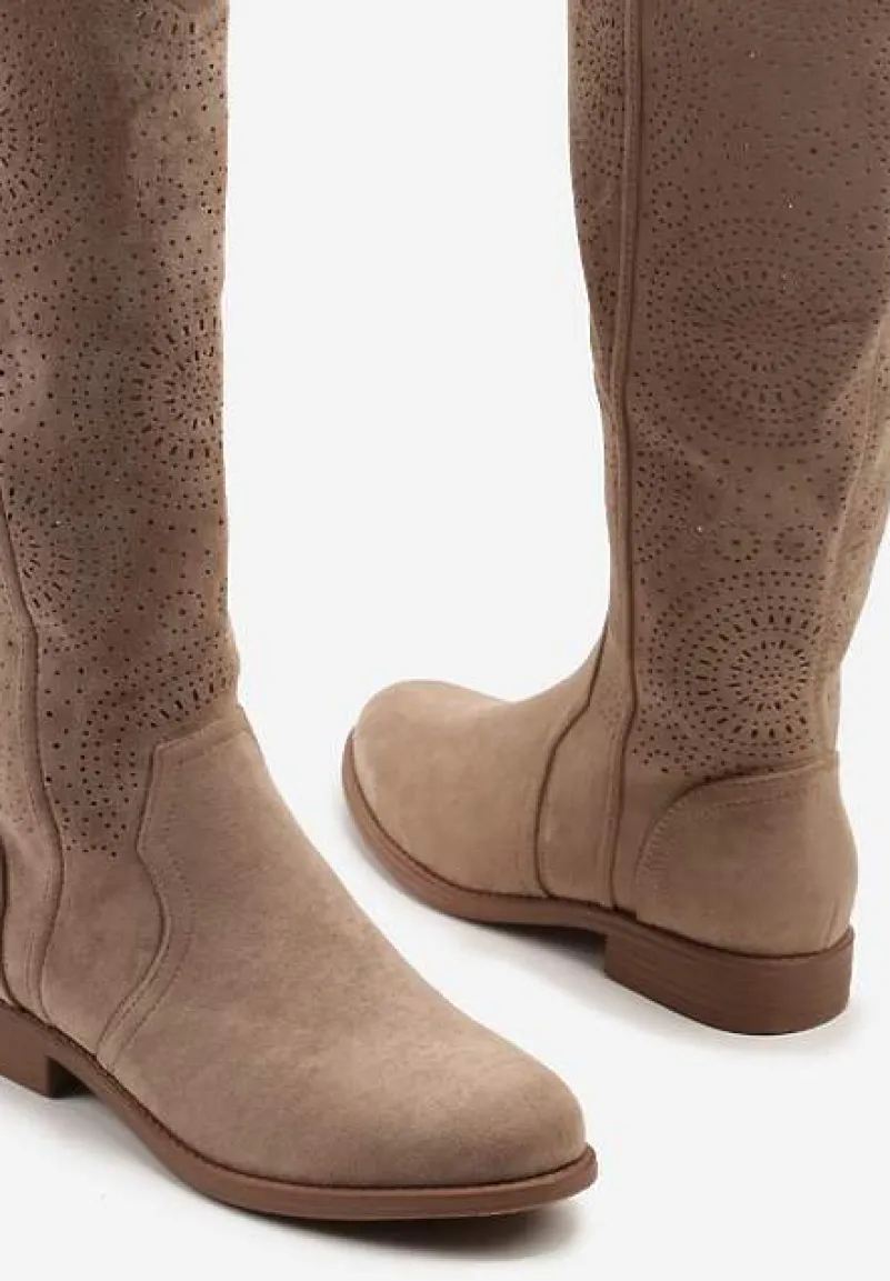 Ciemnobeżowe Ażurowe Kozaki z Ekozamszu Evirivan