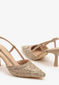 Ciemnobeżowe Ażurowe Sandały Vices na Szpilce Typu Slingback Erathiela