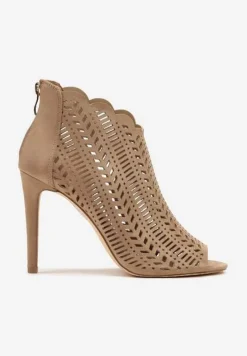 Ciemnobeżowe Ażurowe Sandały Vices na Szpilce Seladith