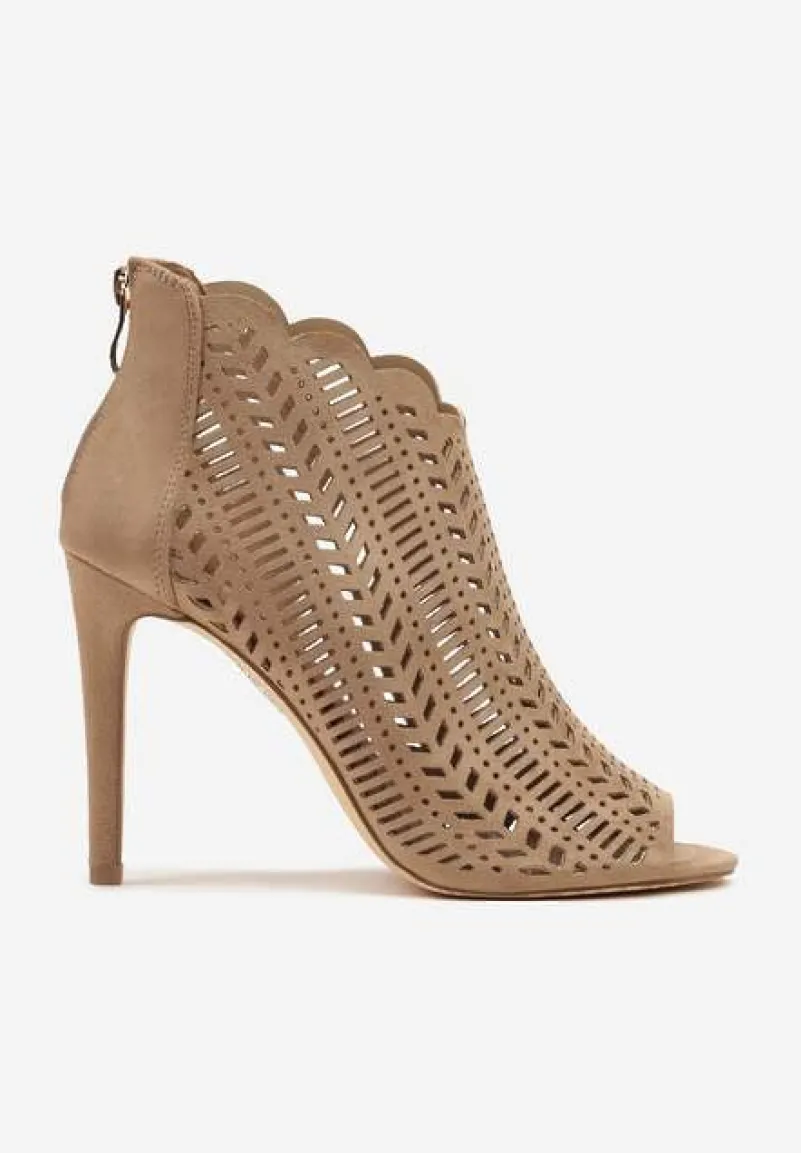 Ciemnobeżowe Ażurowe Sandały Vices na Szpilce Seladith