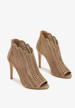Ciemnobeżowe Ażurowe Sandały Vices na Szpilce Seladith