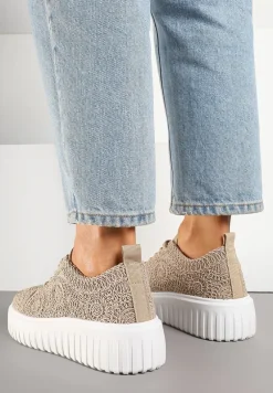 Ciemnobeżowe Ażurowe Sneakersy na Platformie Ellisara