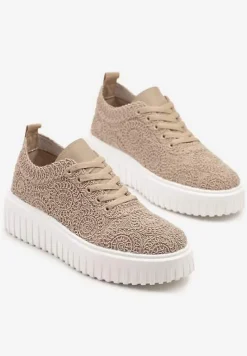 Ciemnobeżowe Ażurowe Sneakersy na Platformie Ellisara