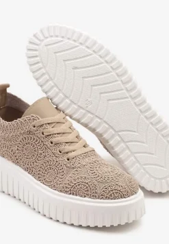 Ciemnobeżowe Ażurowe Sneakersy na Platformie Ellisara