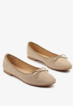Ciemnobeżowe Balerinki Ozdobione Kokardą Hiroti