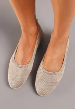 Ciemnobeżowe Balerinki z Okrągłym Noskiem i Materiałową Cholewką Mililena