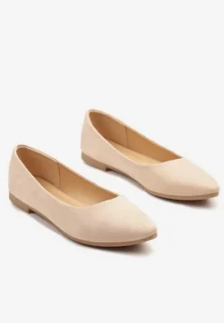 Ciemnobeżowe Basicowe Balerinki z Migdałkowym Noskiem Tulvia