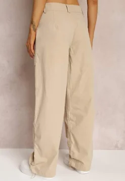 Ciemnobeżowe Bawełniane Spodnie z Gumeczkami Przy Nogawkach Moye