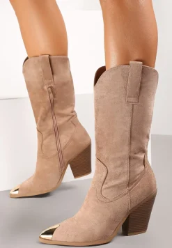 Ciemnobeżowe Botki Fronie