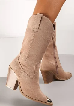 Ciemnobeżowe Botki Fronie