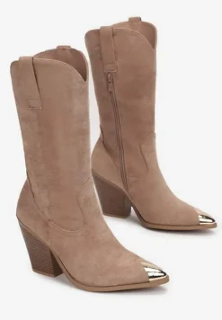 Ciemnobeżowe Botki Fronie
