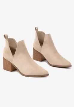 Ciemnobeżowe Botki na Słupku Vices Ozdobione Wycięciem Annavin