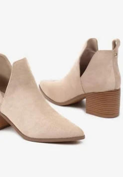 Ciemnobeżowe Botki na Słupku Vices Ozdobione Wycięciem Annavin
