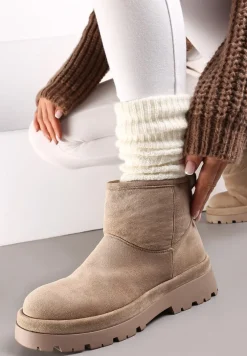 Ciemnobeżowe Botki Śniegowce na Platformie Nigvale