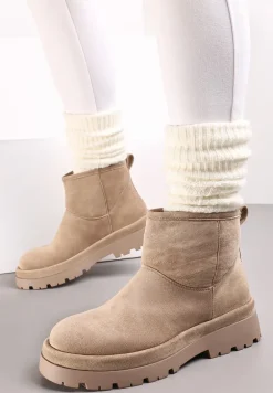 Ciemnobeżowe Botki Śniegowce na Platformie Nigvale