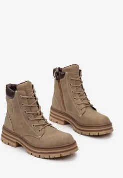 Ciemnobeżowe Botki Trapery na Stabilnej Podeszwie z Protektorem Davikkesa