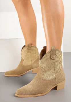 Ciemnobeżowe Botki Typu Kowbojki na Niskim Obcasie Elearisha