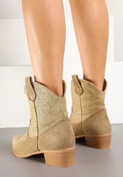 Ciemnobeżowe Botki Typu Kowbojki na Niskim Obcasie Elearisha