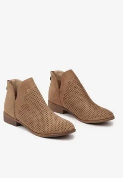 Ciemnobeżowe Botki Vices na Płaskiej Podeszwie Ozdobione Wycięciem Felirwen