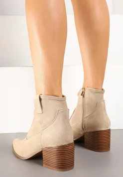 Ciemnobeżowe Botki Vices w Stylu Kowbojek na Obcasie Vertige