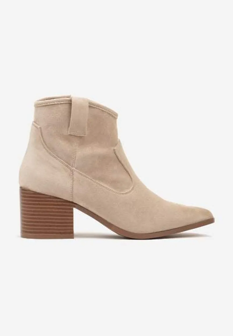 Ciemnobeżowe Botki Vices w Stylu Kowbojek na Obcasie Vertige