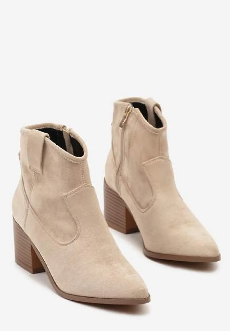 Ciemnobeżowe Botki Vices w Stylu Kowbojek na Obcasie Vertige