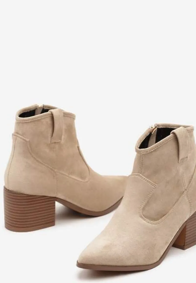 Ciemnobeżowe Botki Vices w Stylu Kowbojek na Obcasie Vertige