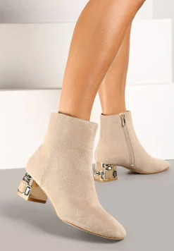 Ciemnobeżowe Botki Vices z Kryształkami na Obcasie Vortisha