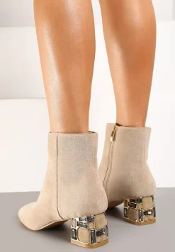 Ciemnobeżowe Botki Vices z Kryształkami na Obcasie Vortisha