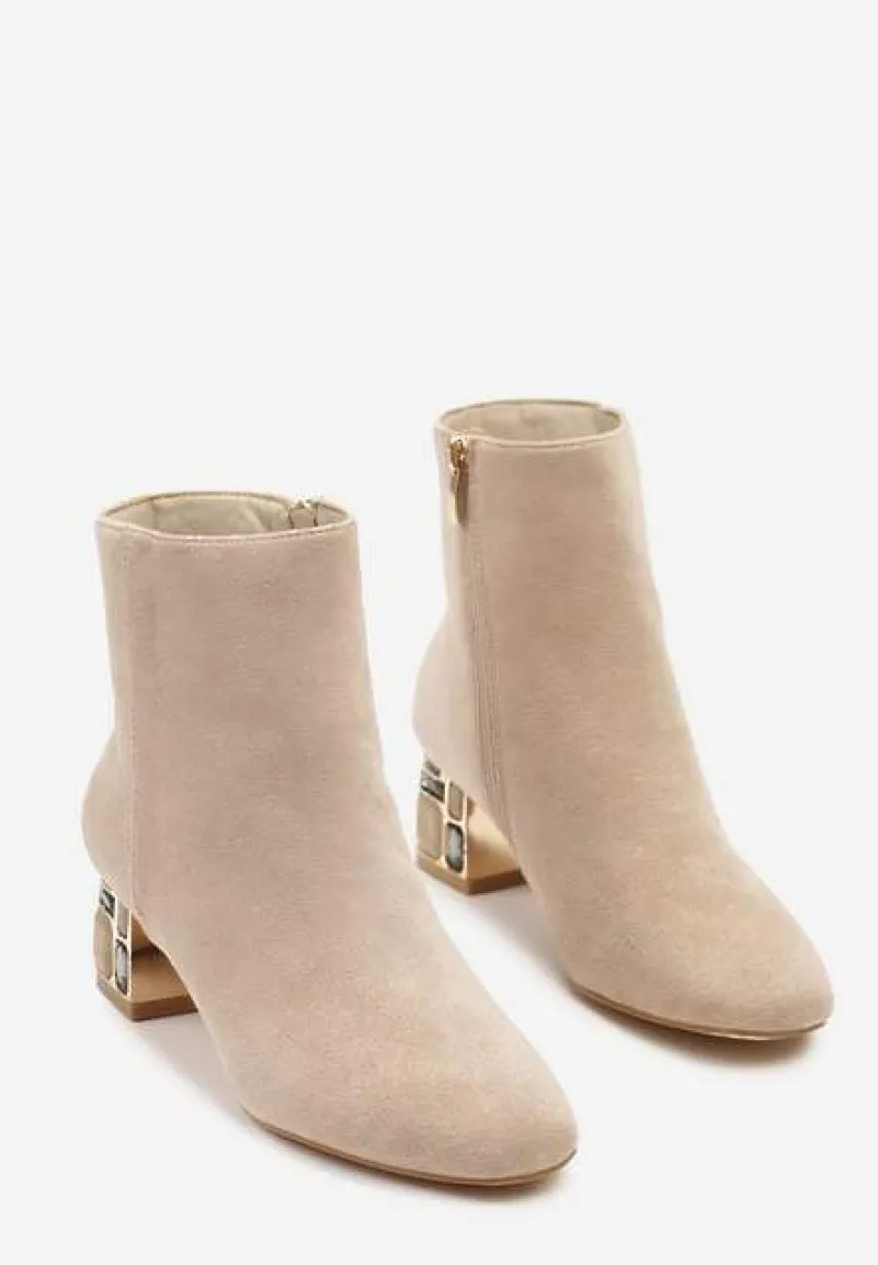 Ciemnobeżowe Botki Vices z Kryształkami na Obcasie Vortisha