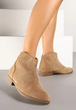 Ciemnobeżowe Botki Vices z Ekozamszu z Ażurową Cholewką Selianae