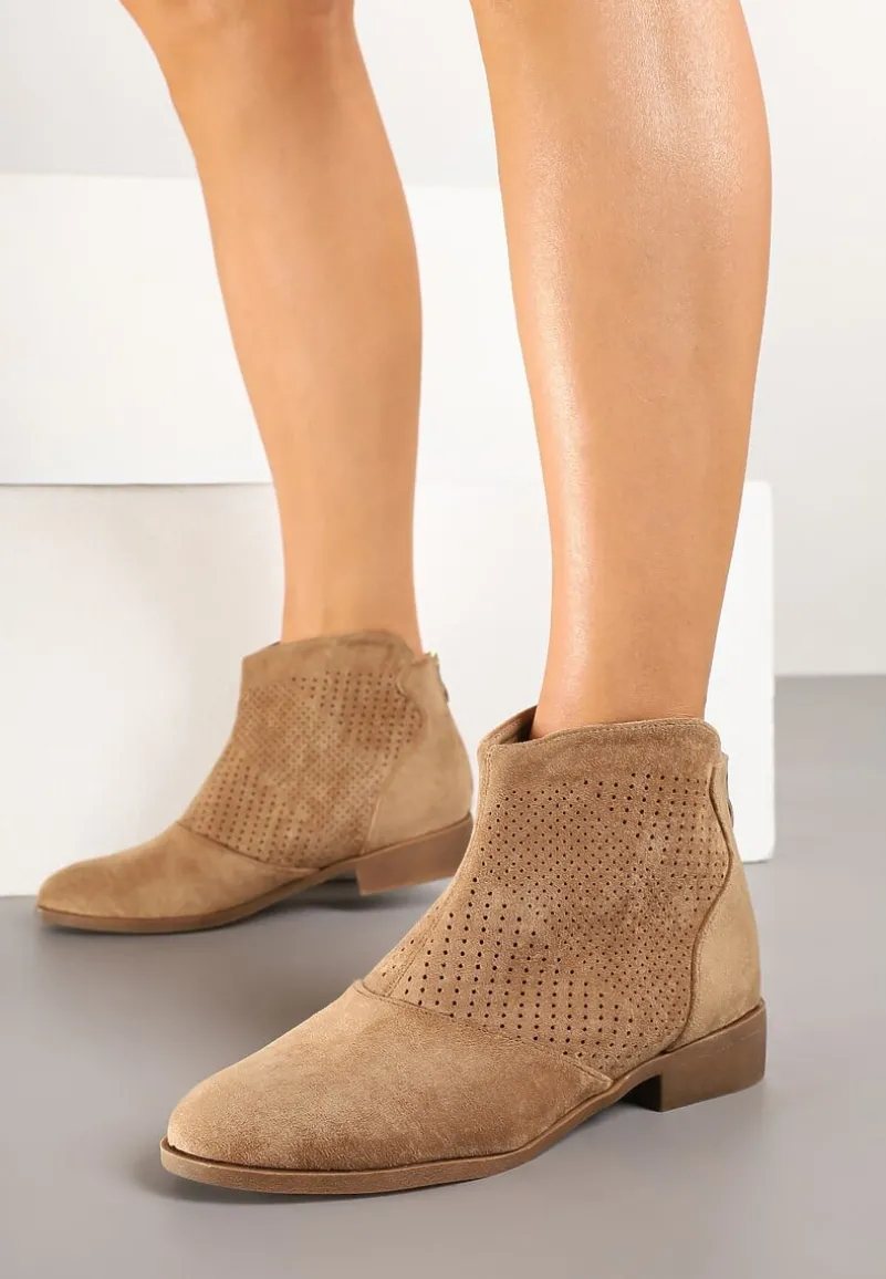 Ciemnobeżowe Botki Vices z Ekozamszu z Ażurową Cholewką Selianae