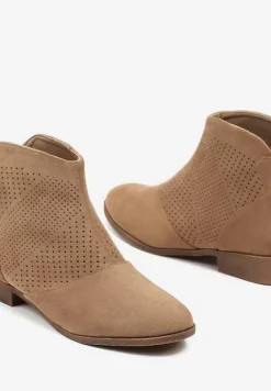 Ciemnobeżowe Botki Vices z Ekozamszu z Ażurową Cholewką Selianae