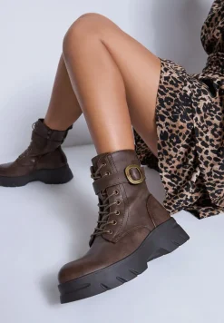 Ciemnobeżowe Botki w Stylu Workerów na Grubej Podeszwie Berimona