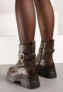 Ciemnobeżowe Botki w Stylu Workerów na Grubej Podeszwie Berimona