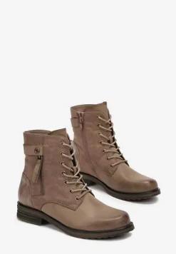 Ciemnobeżowe Botki Workery Ozdobione Suwakiem i Wstawkami z Imitacji Zamszu Esanotte