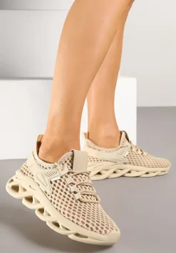Ciemnobeżowe Buty Sportowe Sneakersy na Platformie Ozdobionej Tłoczeniem Teliriella
