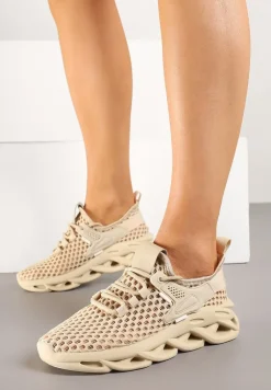Ciemnobeżowe Buty Sportowe Sneakersy na Platformie Ozdobionej Tłoczeniem Teliriella