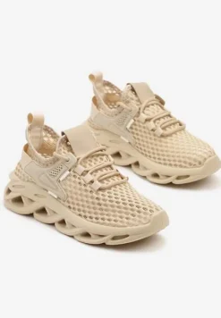 Ciemnobeżowe Buty Sportowe Sneakersy na Platformie Ozdobionej Tłoczeniem Teliriella