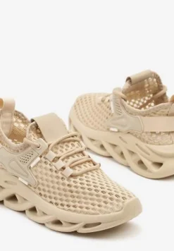 Ciemnobeżowe Buty Sportowe Sneakersy na Platformie Ozdobionej Tłoczeniem Teliriella