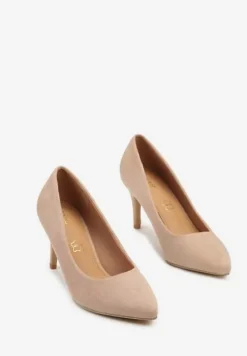 Ciemnobeżowe Casualowe Czółenka na Szpilce z Wkładką ze Skóry Naturalnej Cleinae