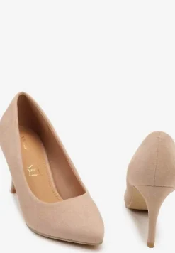 Ciemnobeżowe Casualowe Czółenka na Szpilce z Wkładką ze Skóry Naturalnej Cleinae