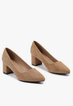 Ciemnobeżowe Casualowe Czółenka na Słupku Bastien