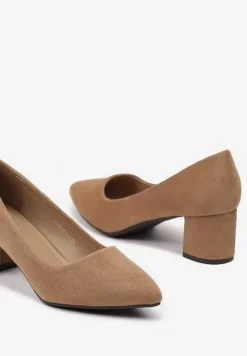 Ciemnobeżowe Casualowe Czółenka na Słupku Bastien