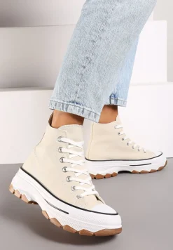 Ciemnobeżowe Casualowe Trampki za Kostkę na Grubej Platformie Tiaelina