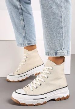 Ciemnobeżowe Casualowe Trampki za Kostkę na Grubej Platformie Tiaelina